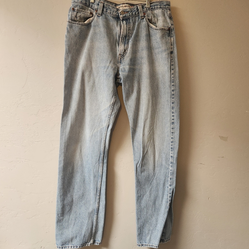 Levis 505 Light Blue Jeans Size 36X36 Classic Regular Fit 100% Cotton Distressin